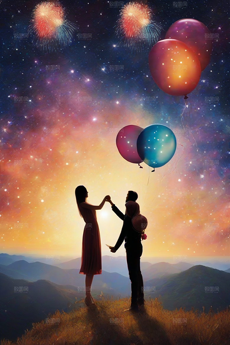 爱情之夜烟花点亮星空浪漫