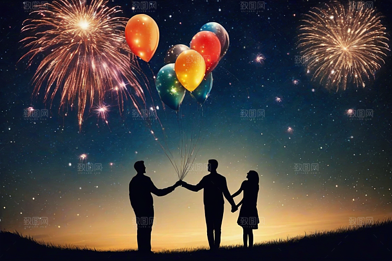 爱情之夜烟花点亮星空浪漫