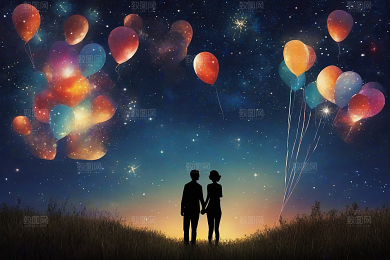 爱情之夜烟花点亮星空浪漫
