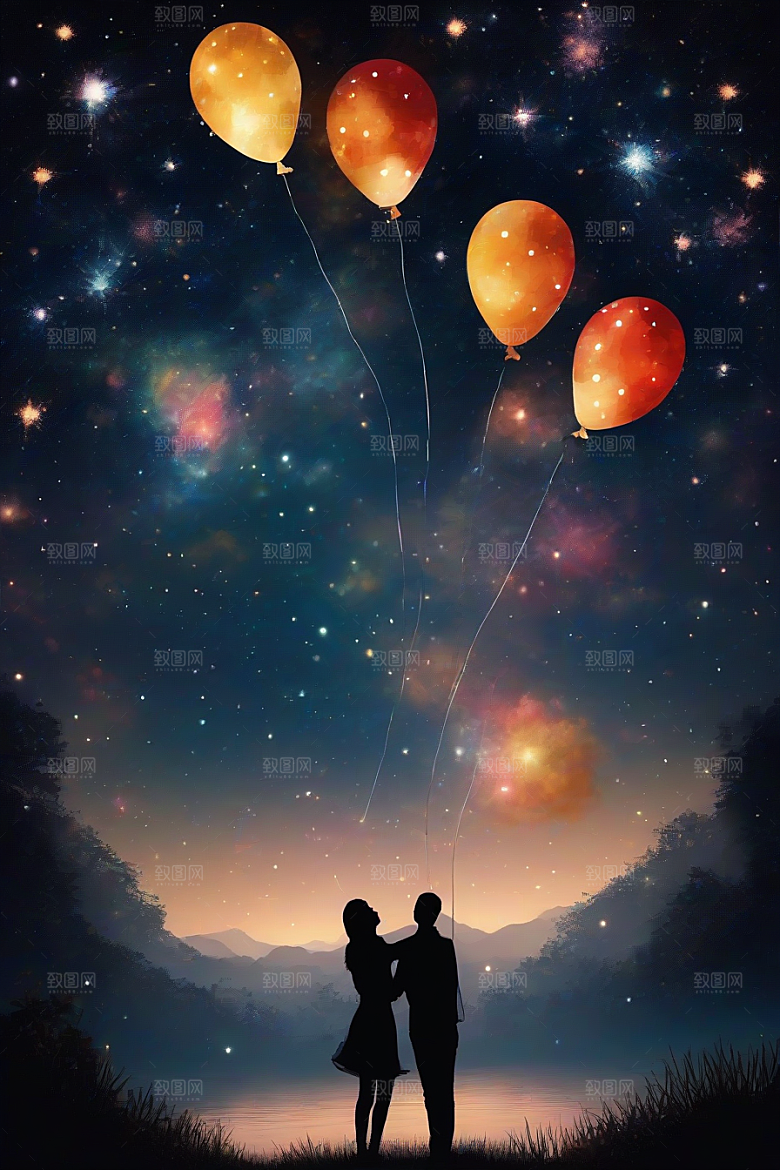 情侣共赏烟花美丽浪漫夜空