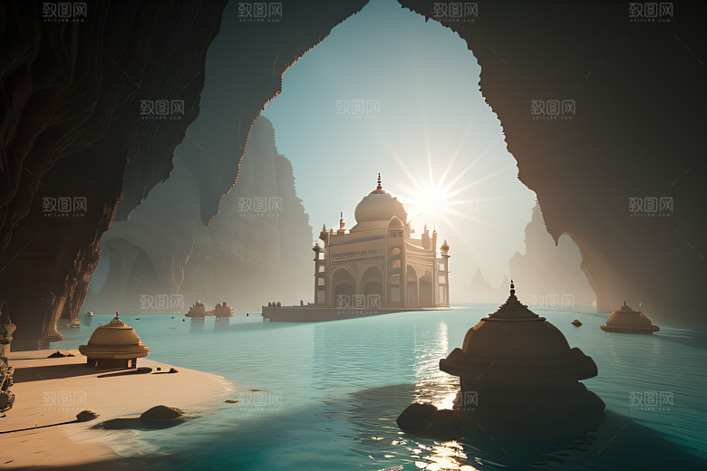 光线穿透的海底泰姬陵宫