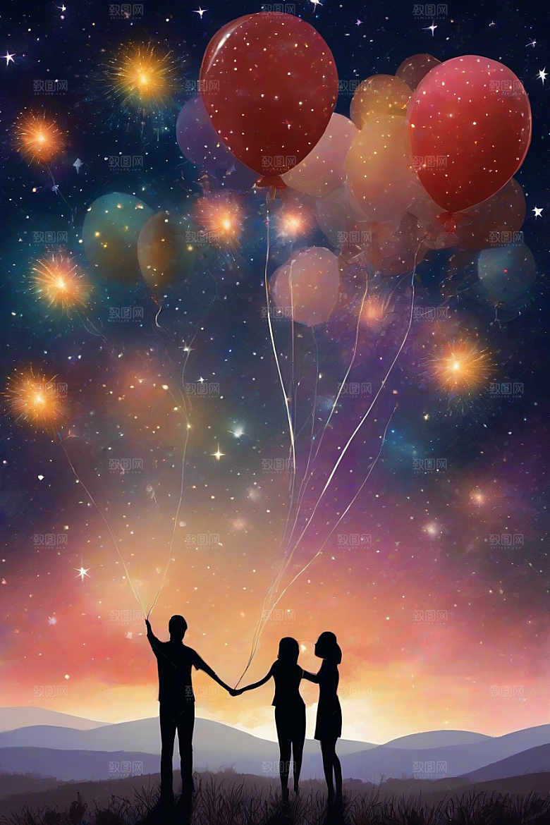情侣共赏烟花美丽浪漫夜空