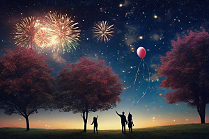 情侣共赏烟花美丽浪漫夜空