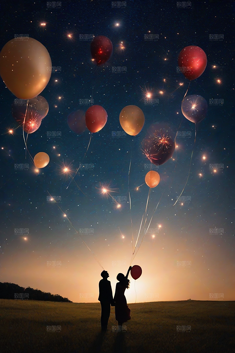 情侣共赏烟花美丽浪漫夜空