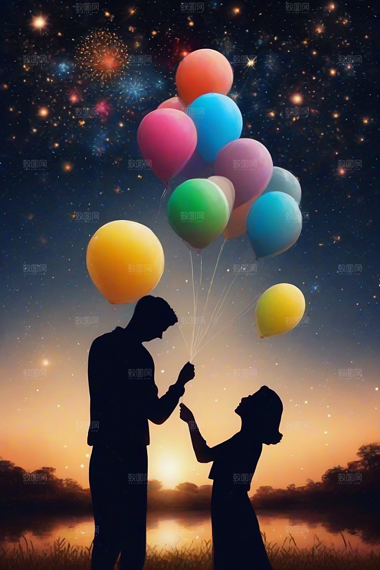 烟花绚丽夜空见证情侣爱情