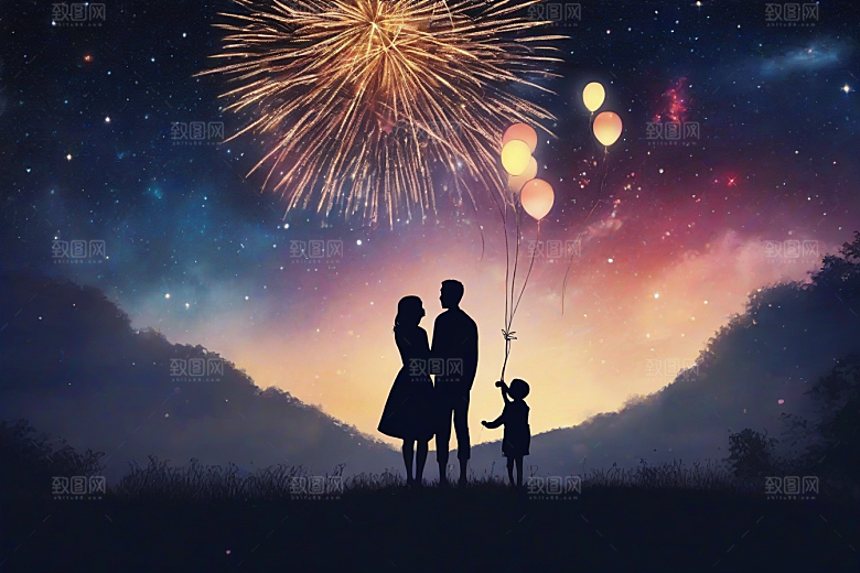烟花绚丽夜空见证情侣爱情