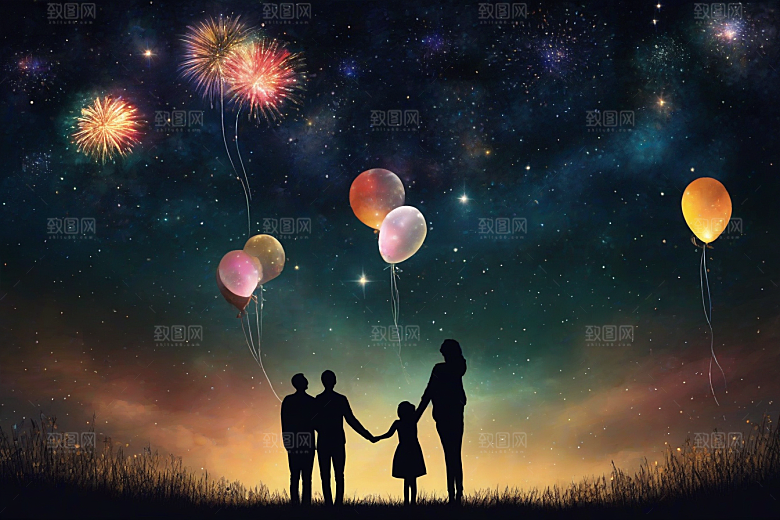 甜蜜夜晚烟花为情侣绽放