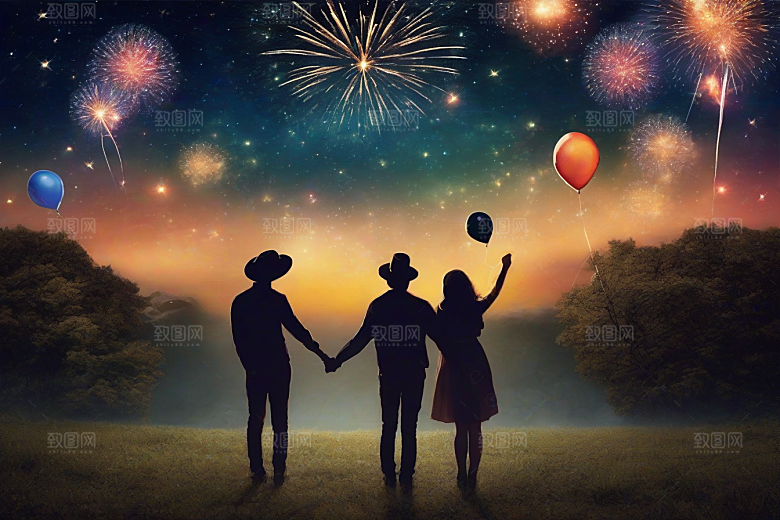 烟花灿烂浪漫夜空见证爱情