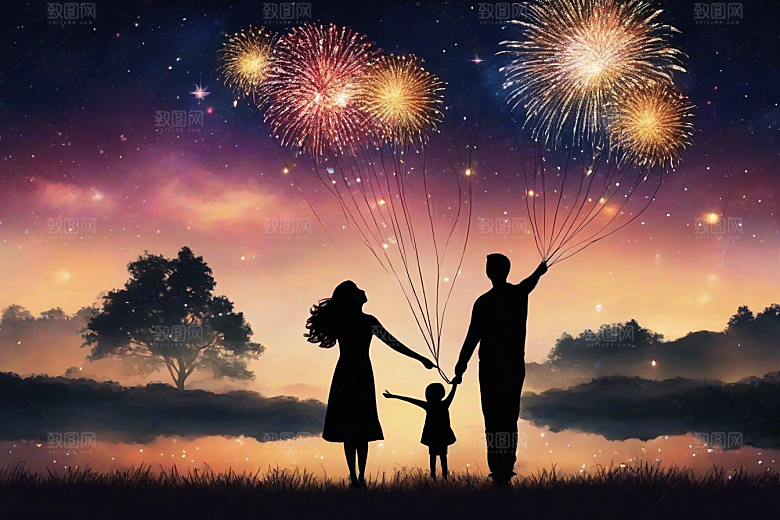 烟花灿烂浪漫夜空见证爱情
