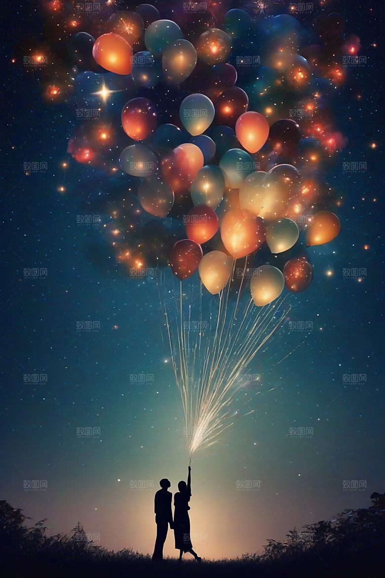 烟花点燃情侣欢度浪漫夜晚