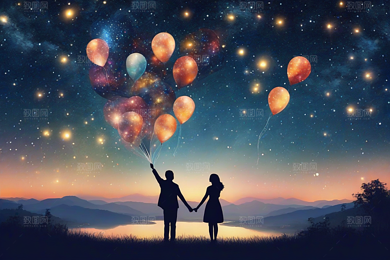 爱情燃烧烟花绽放浪漫夜空