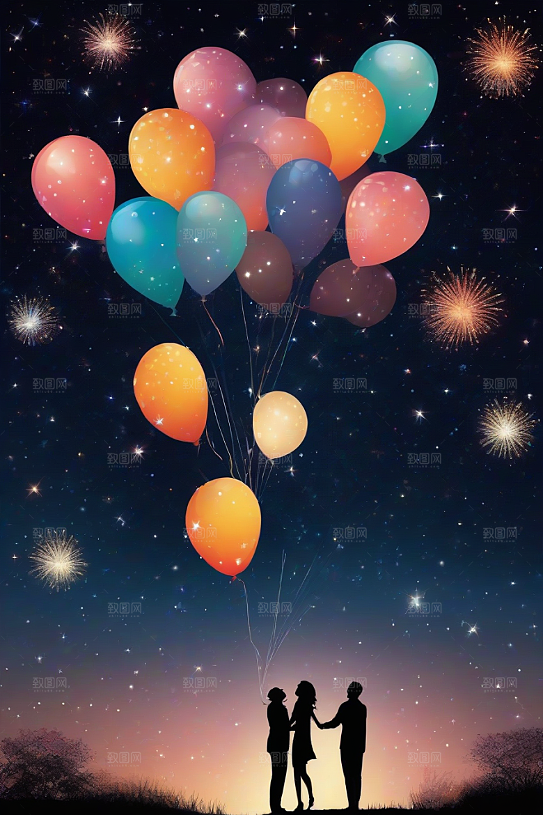 爱情燃烧烟花绽放浪漫夜空