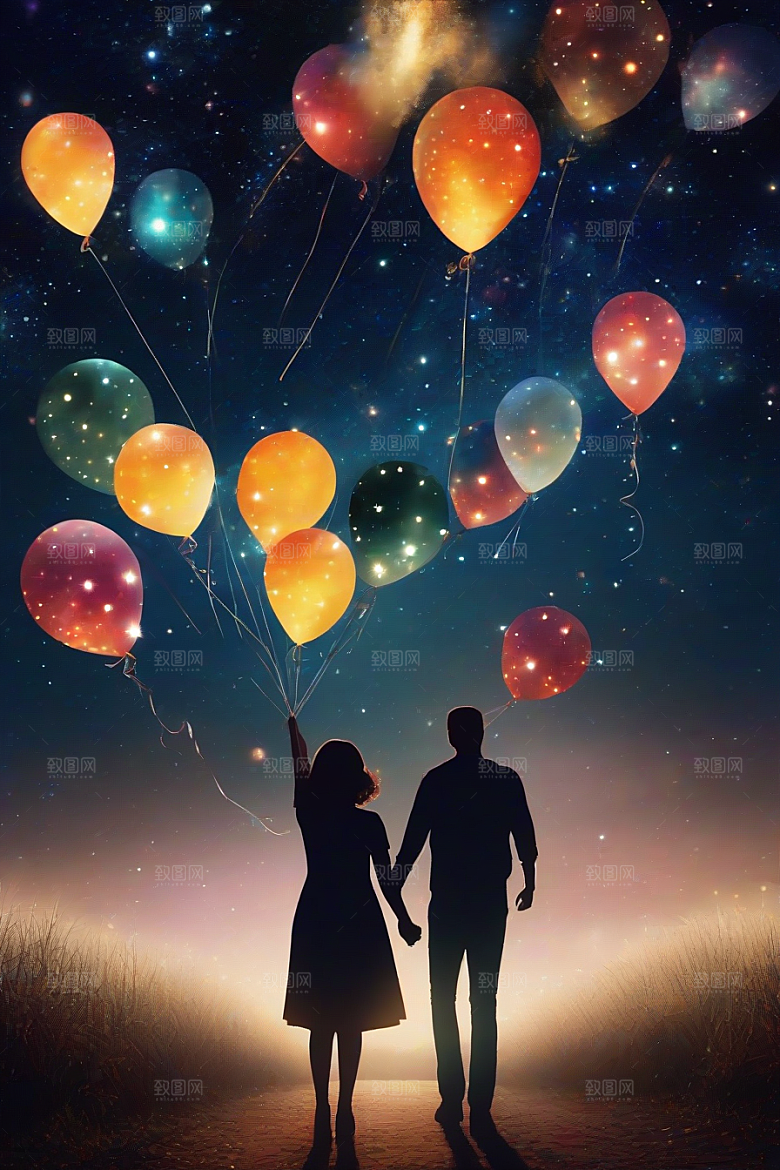 爱情燃烧烟花绽放浪漫夜空