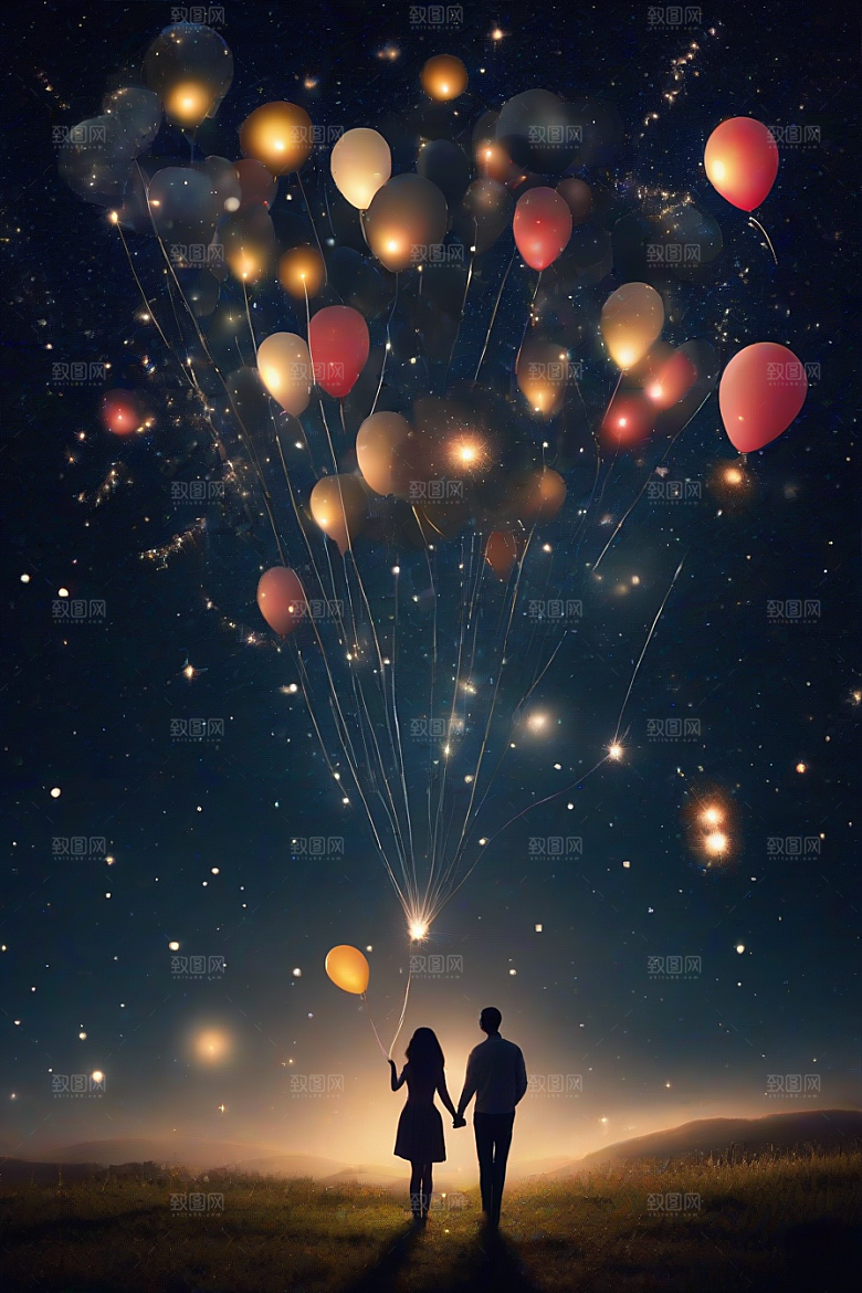 情侣眷恋烟花照亮浪漫星空