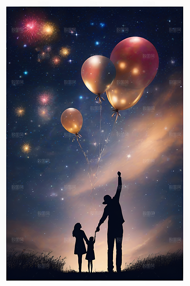 情侣眷恋烟花照亮浪漫星空