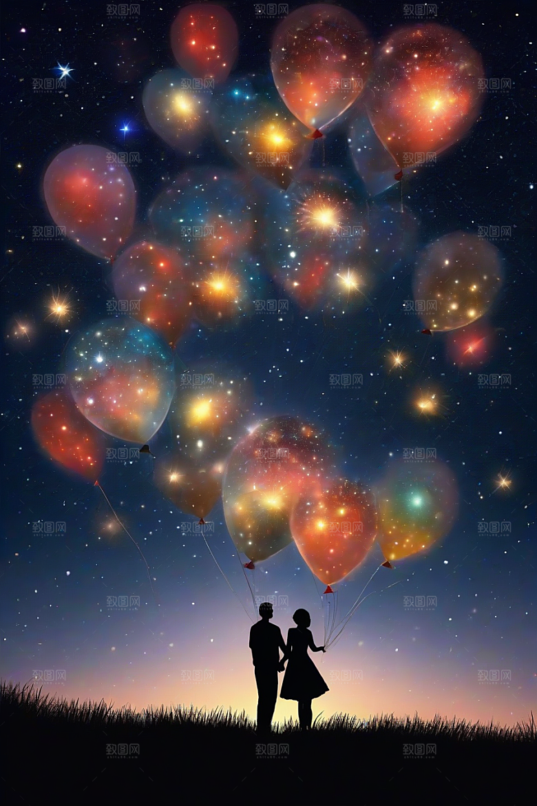 情侣眷恋烟花照亮浪漫星空