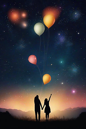 情侣眷恋烟花照亮浪漫星空