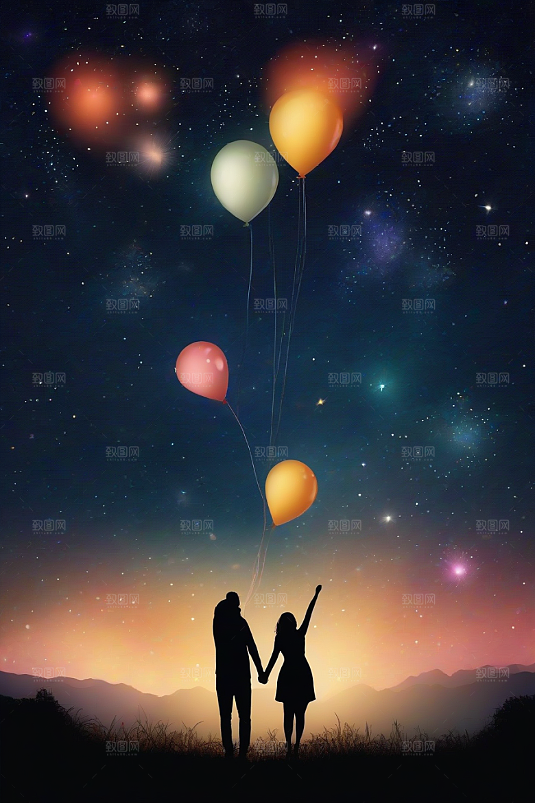 情侣眷恋烟花照亮浪漫星空