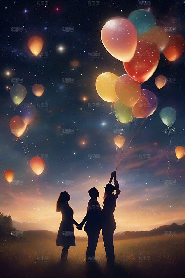 夜空烟花情侣幸福共享浪漫