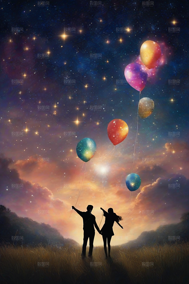 夜空烟花情侣幸福共享浪漫