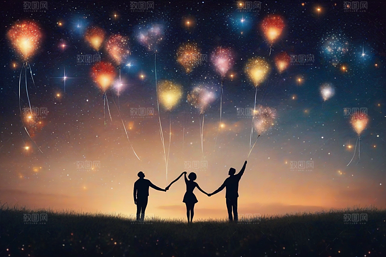 烟花盛放情侣共度浪漫夜晚