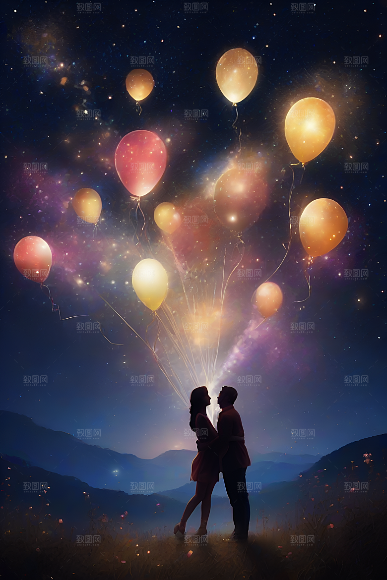 烟花盛放情侣共度浪漫夜晚