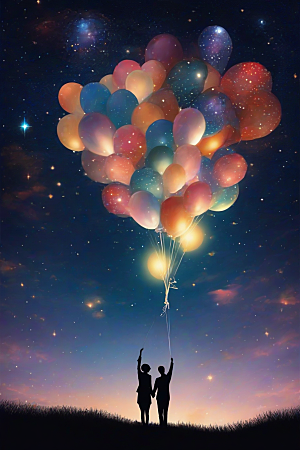 情侣手牵手烟花点亮浪漫星空