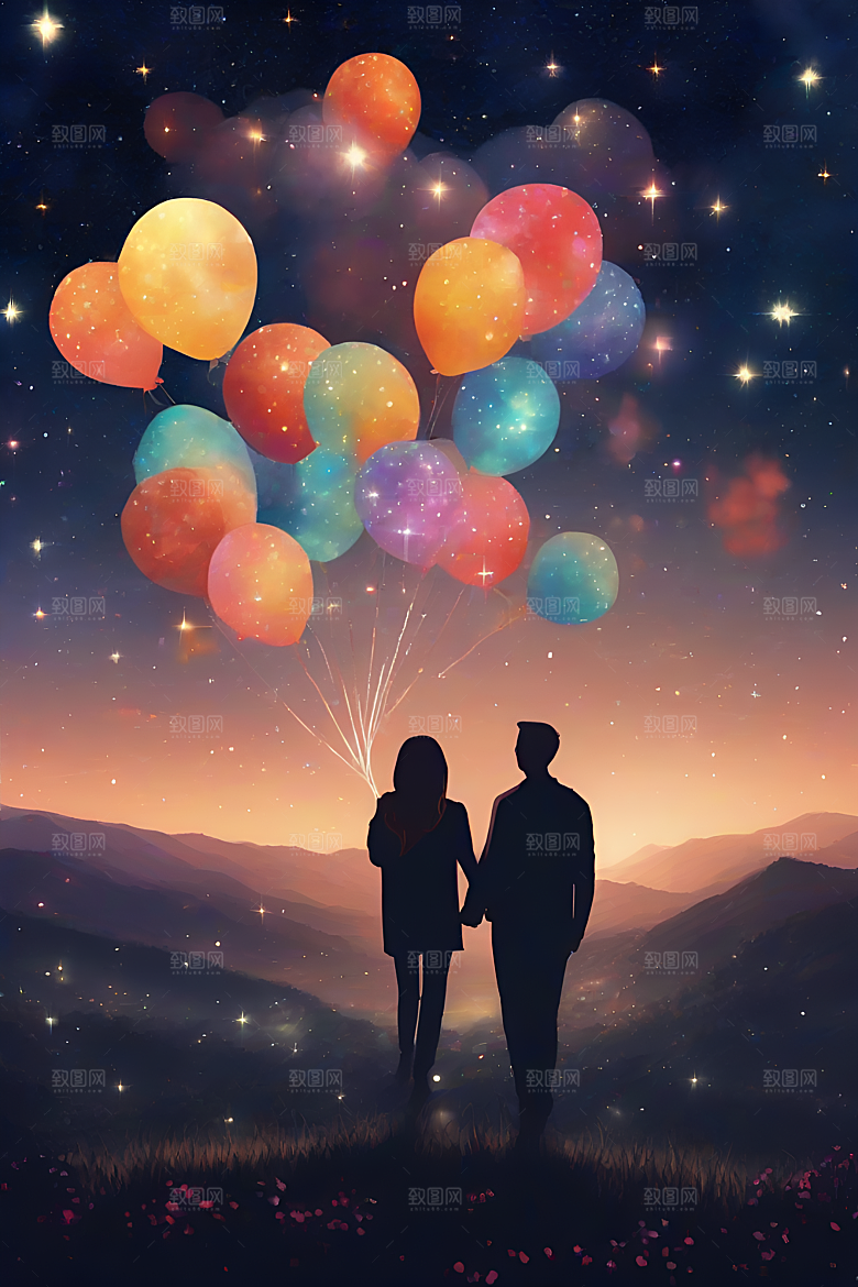 情侣手牵手烟花点亮浪漫星空