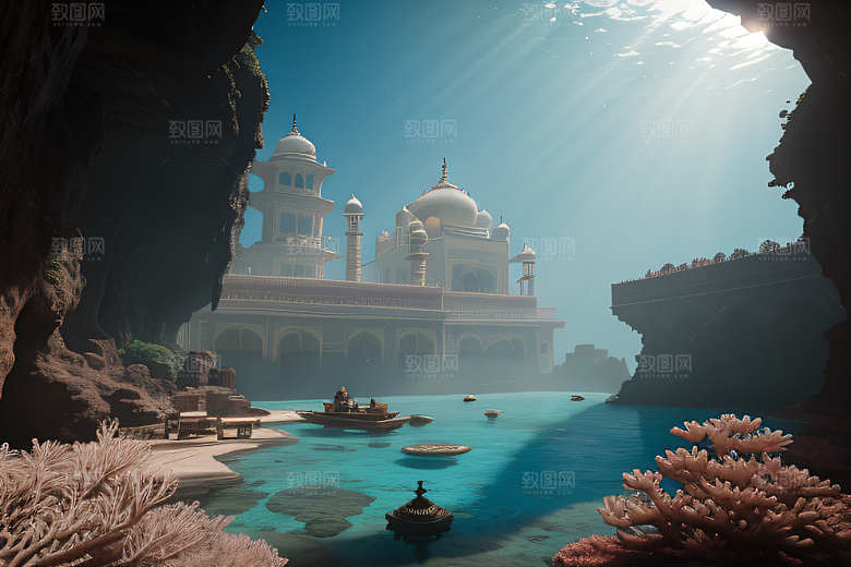 透过海面的阳光海底泰姬陵宫