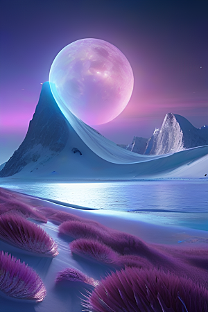 北极之美夜晚苔原与星空的CG渲染