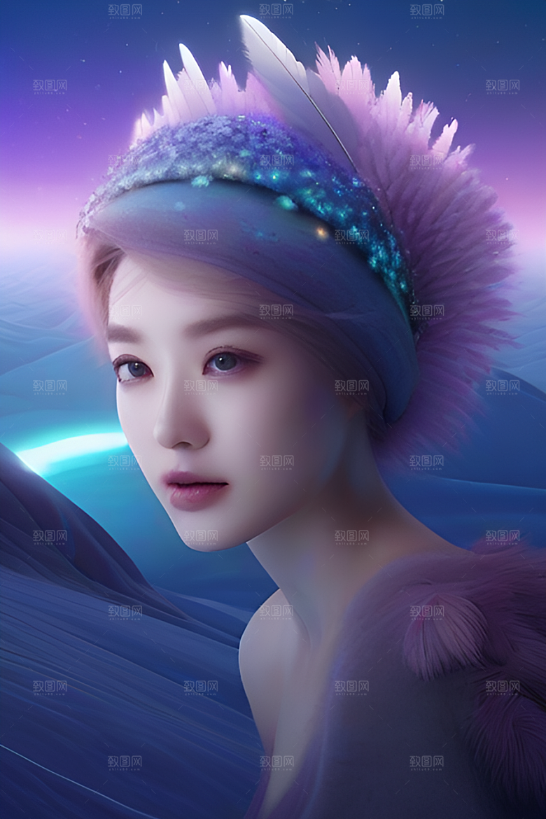 北极之美夜晚苔原与星空的CG渲染