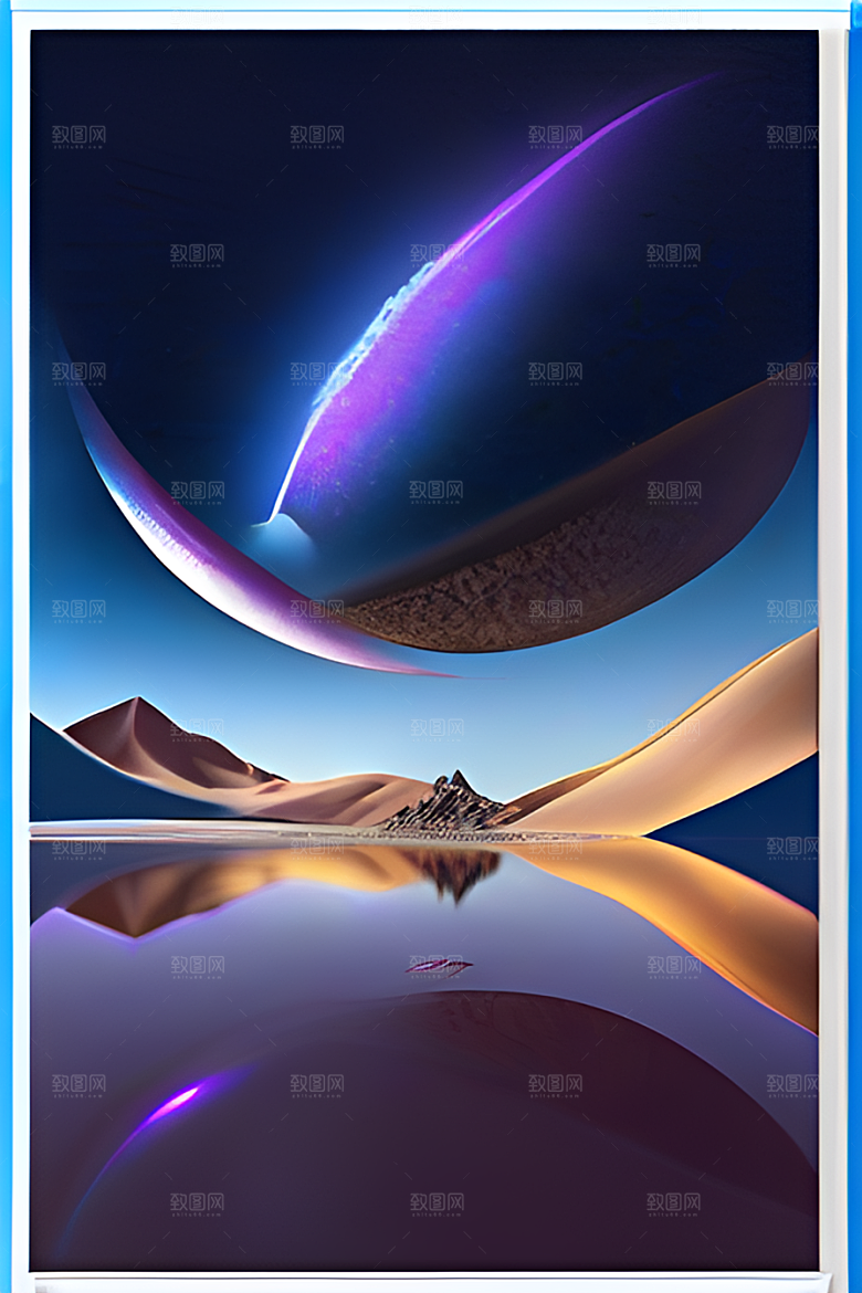 北极之美夜晚苔原与星空的CG渲染