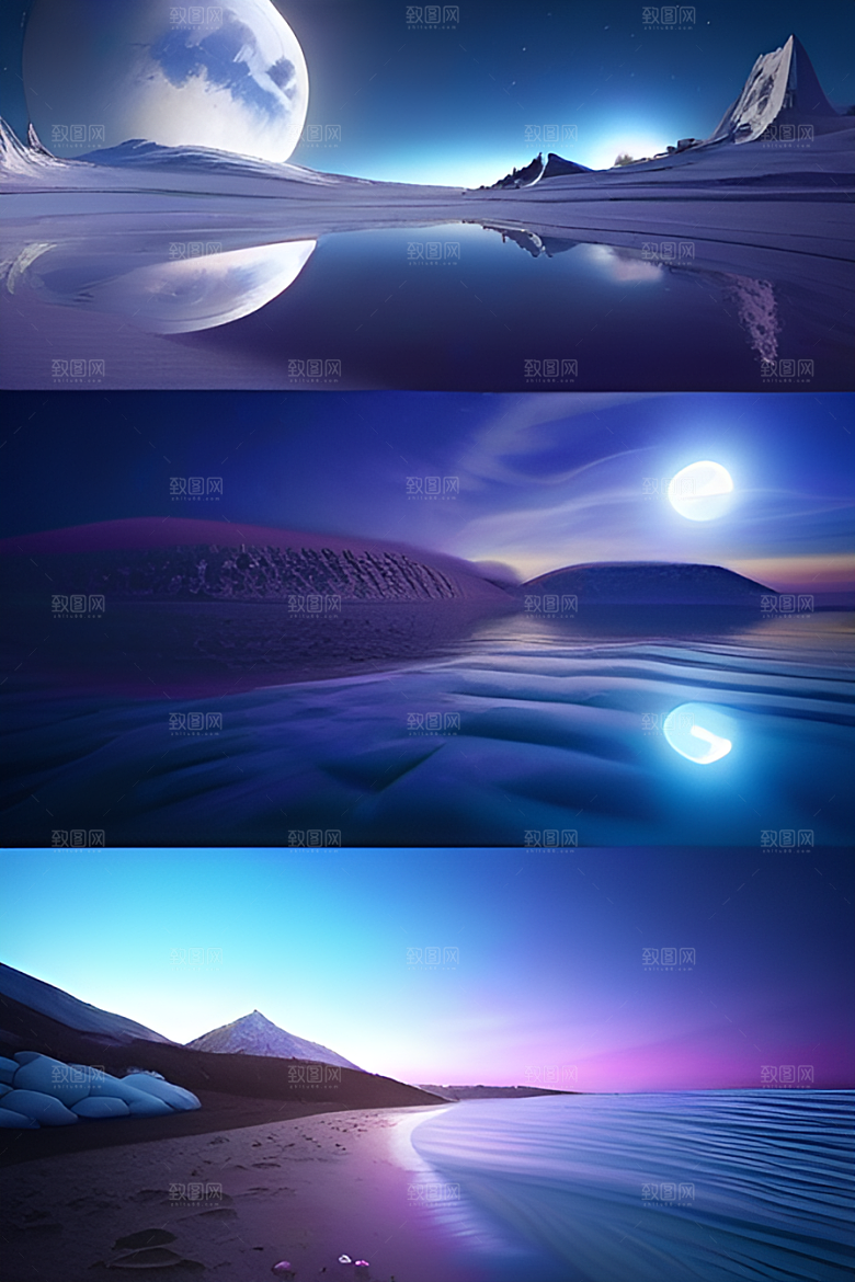 北极之美夜晚苔原与星空的CG渲染