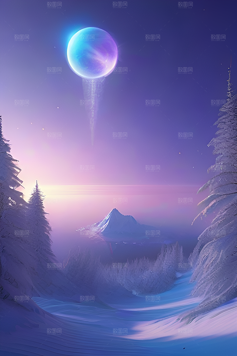北极之美夜晚苔原与星空的CG渲染