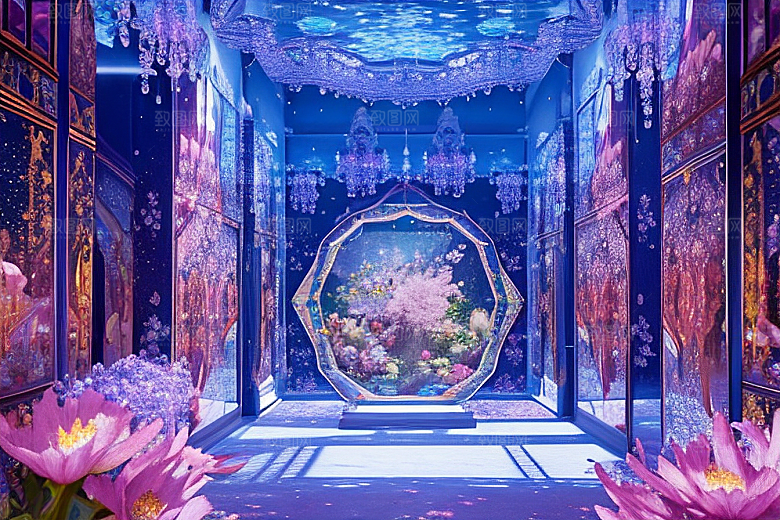 花海奇观绽放的花朵在深海中