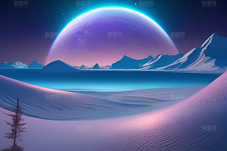 月亮星星与艺术高分辨率的CG构图作品