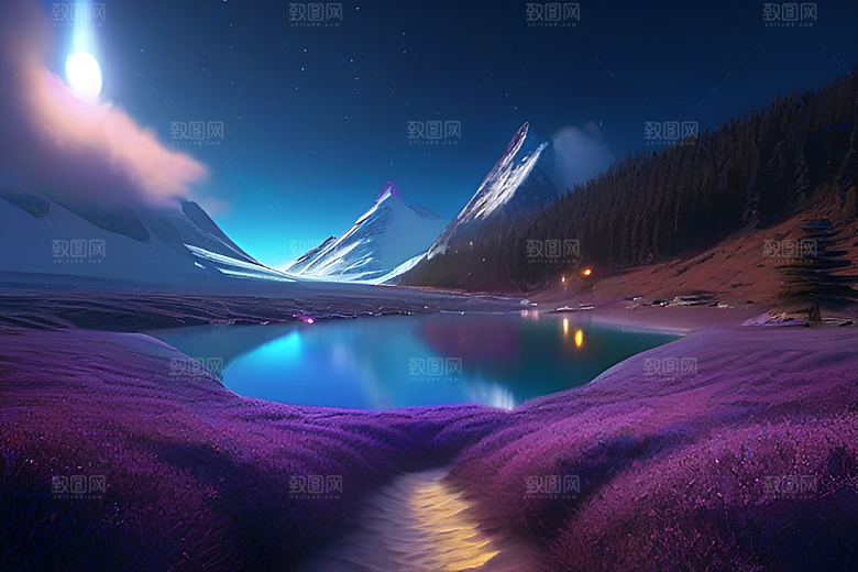 月亮星星与艺术高分辨率的CG构图作品