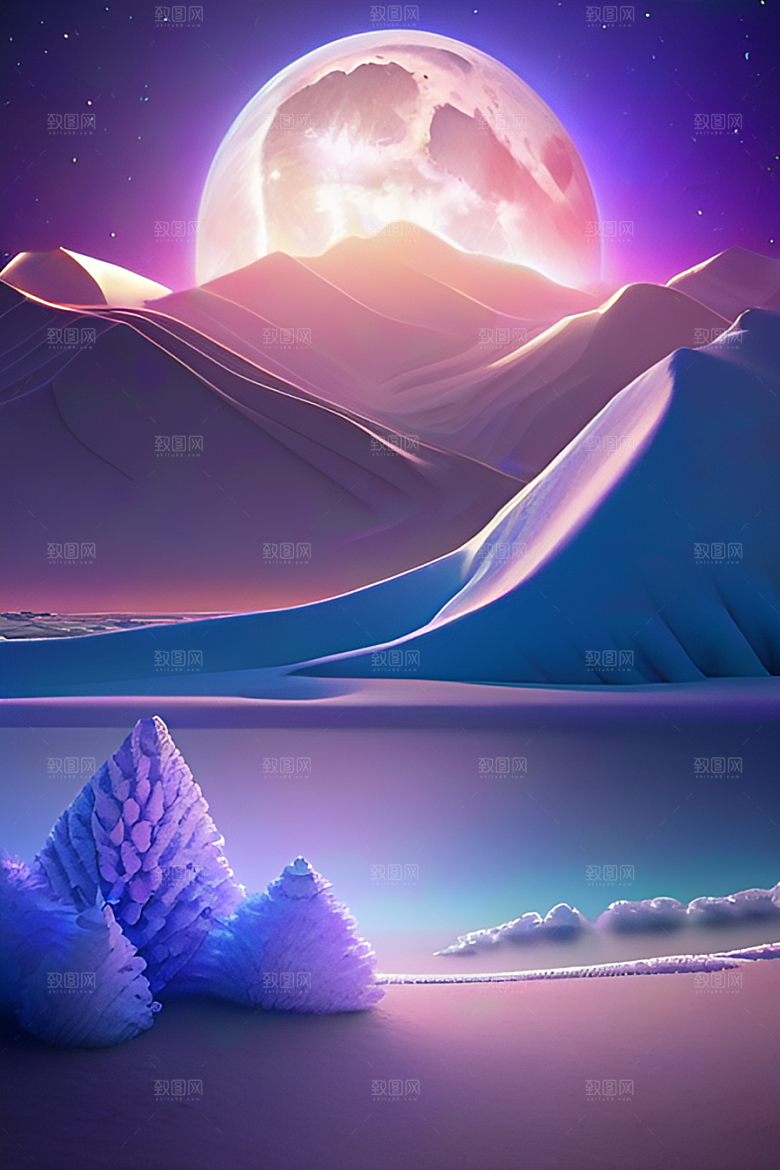 月亮星星与艺术高分辨率的CG构图作品