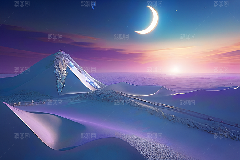 月亮星星与艺术高分辨率的CG构图作品