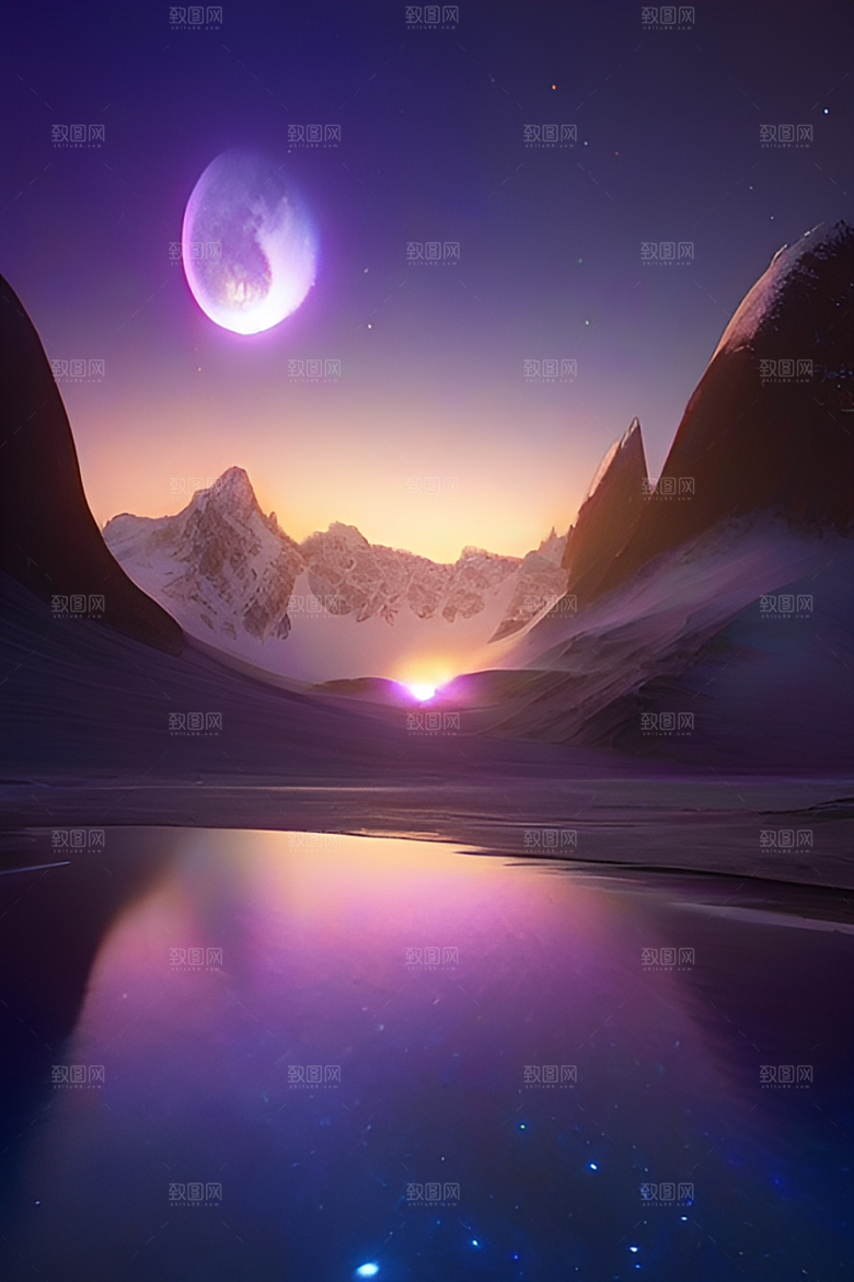 月亮星星与艺术高分辨率的CG构图作品