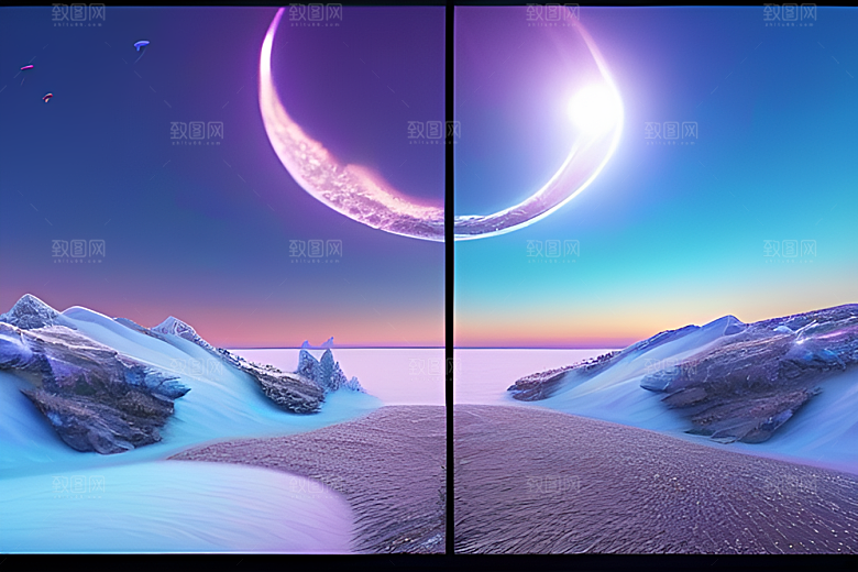 夜空与冰川令人叹为观止的CG场景