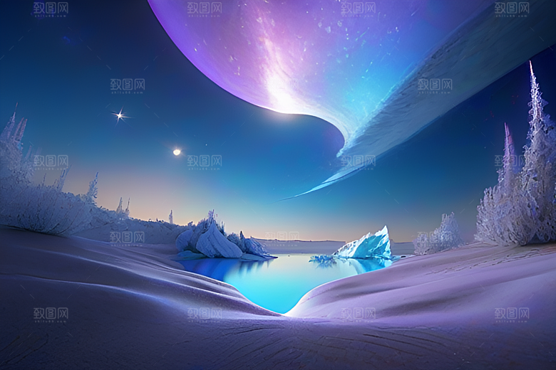 夜空与冰川令人叹为观止的CG场景