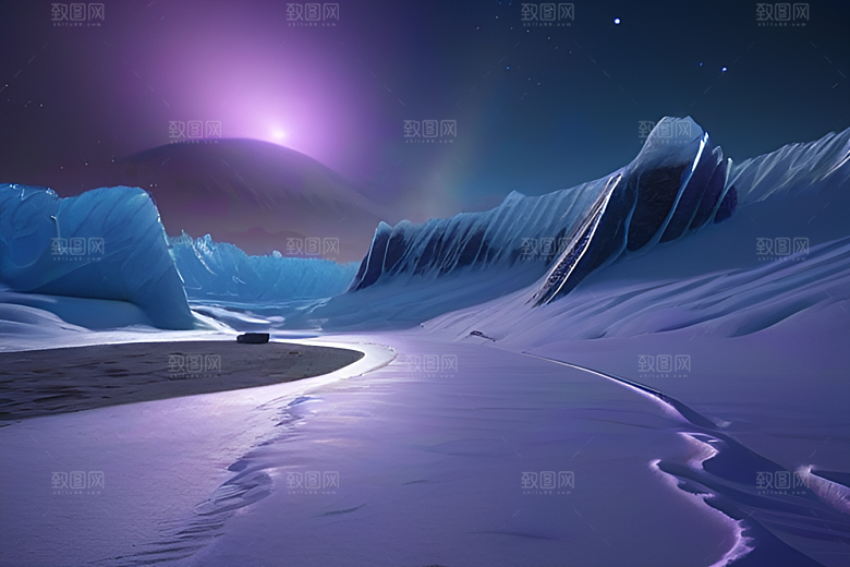 夜空与冰川令人叹为观止的CG场景