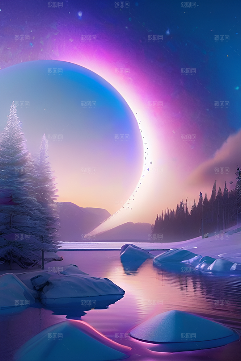 夜空与冰川令人叹为观止的CG场景