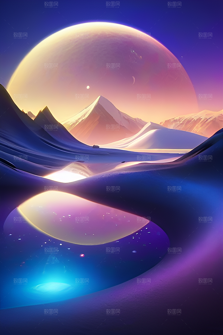 夜空与冰川令人叹为观止的CG场景