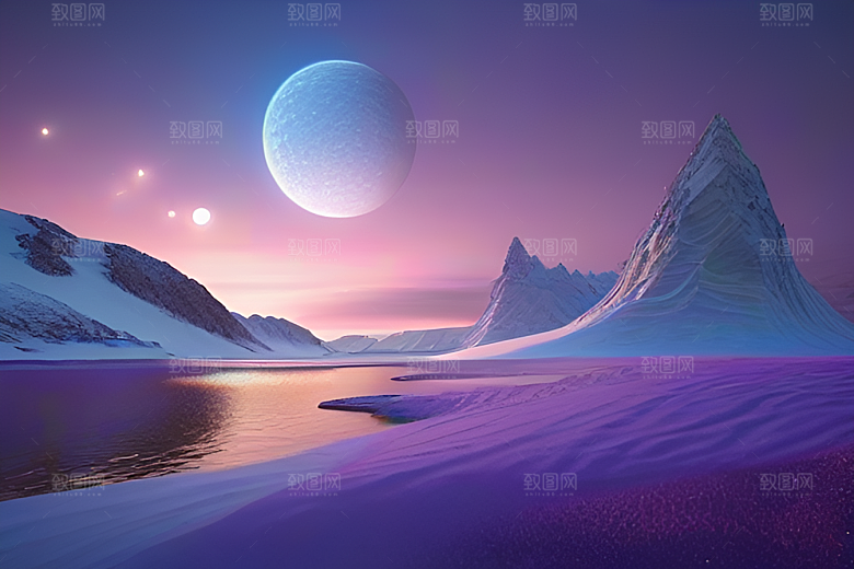 紫色晶心石的梦幻之美高分辨率CG渲染作品