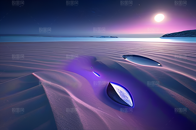 紫色晶心石的梦幻之美高分辨率CG渲染作品