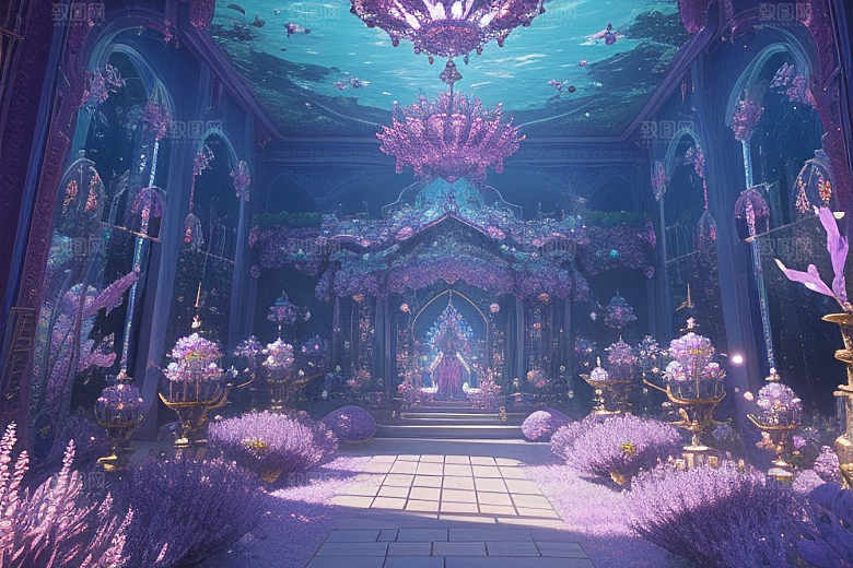 梦幻花境绽放的花朵在深海中