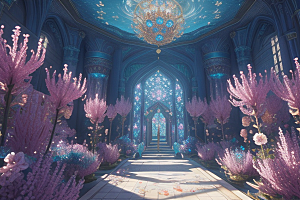 梦幻花境绽放的花朵在深海中