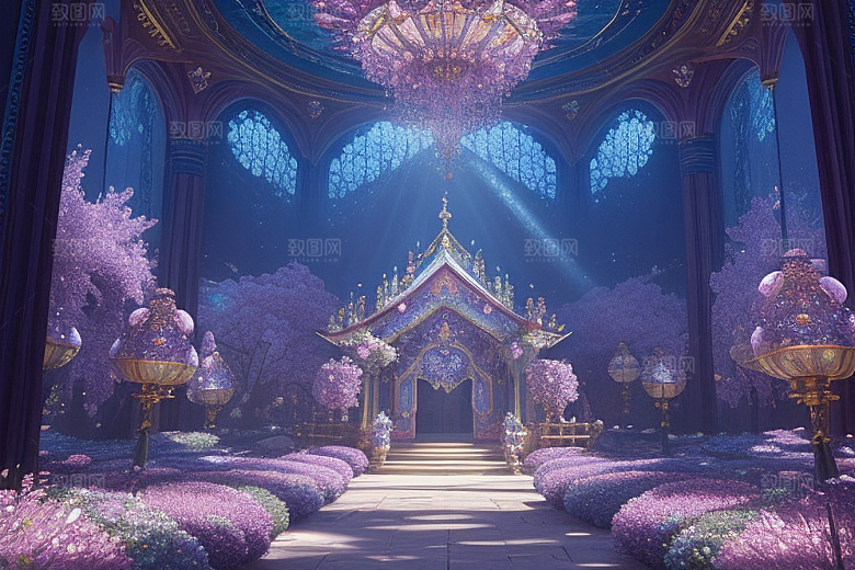 梦幻花境绽放的花朵在深海中